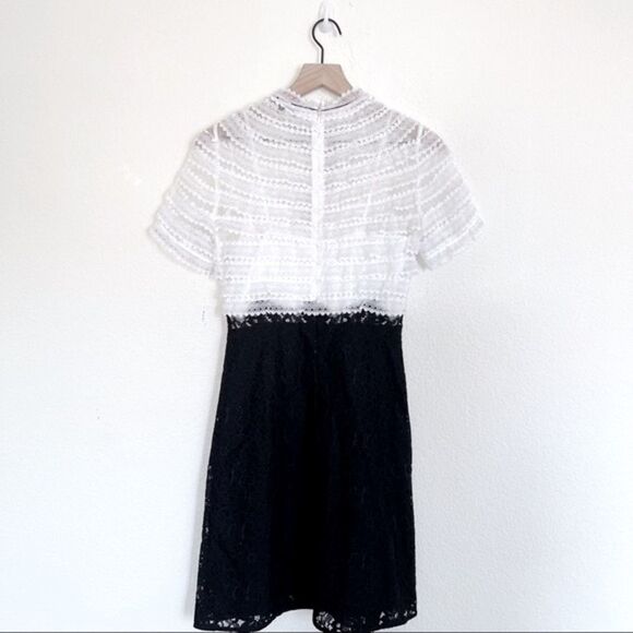 Sandro Helsinki White Black Two Tone Lace Neck Tie Mini Dress XS - Picture 9 of 12
